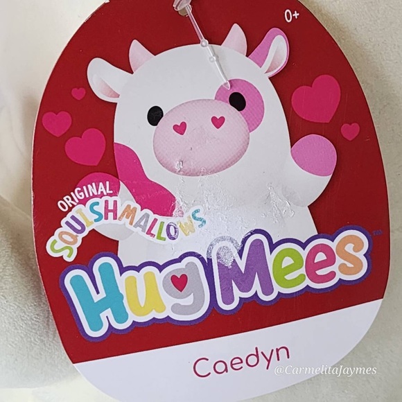 ❤️ CAEDYN 🐄 Pink Valentines Cow Heart Nose Hugmee Squishmallow Kellytoy NWT - Picture 7 of 9